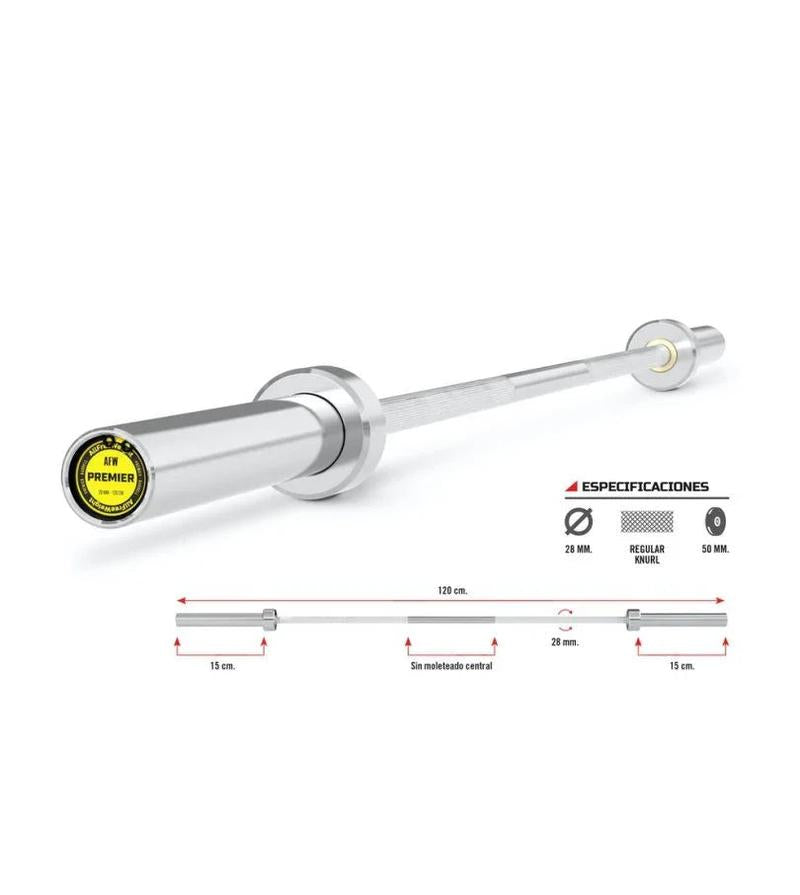 Barre chromée musculation 120 cm 50 mm compacte home gym - CENTRALGYM.FR