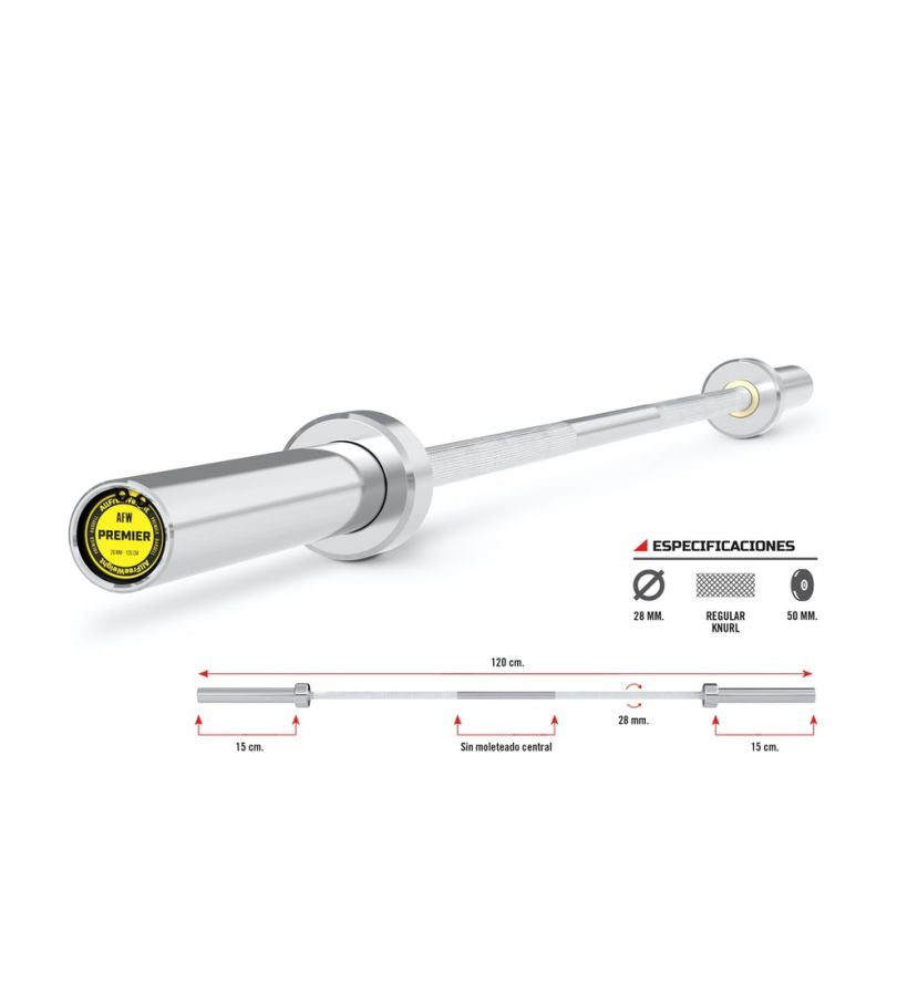 Barre chromée musculation 120 cm 50 mm compacte home gym - CENTRALGYM.FR