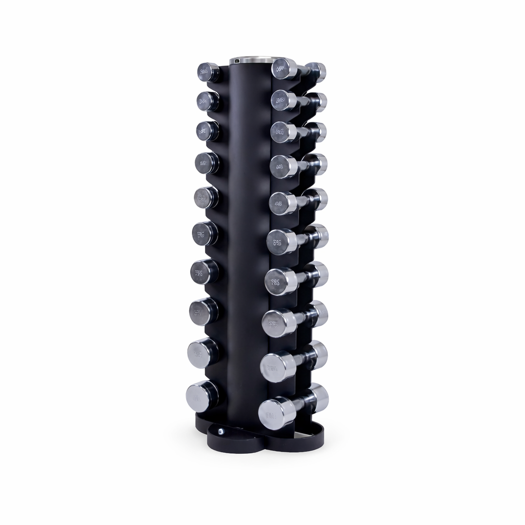 Rack vertical d’haltères chromées – 10 paires de 1 à 10 kg (Neuf)